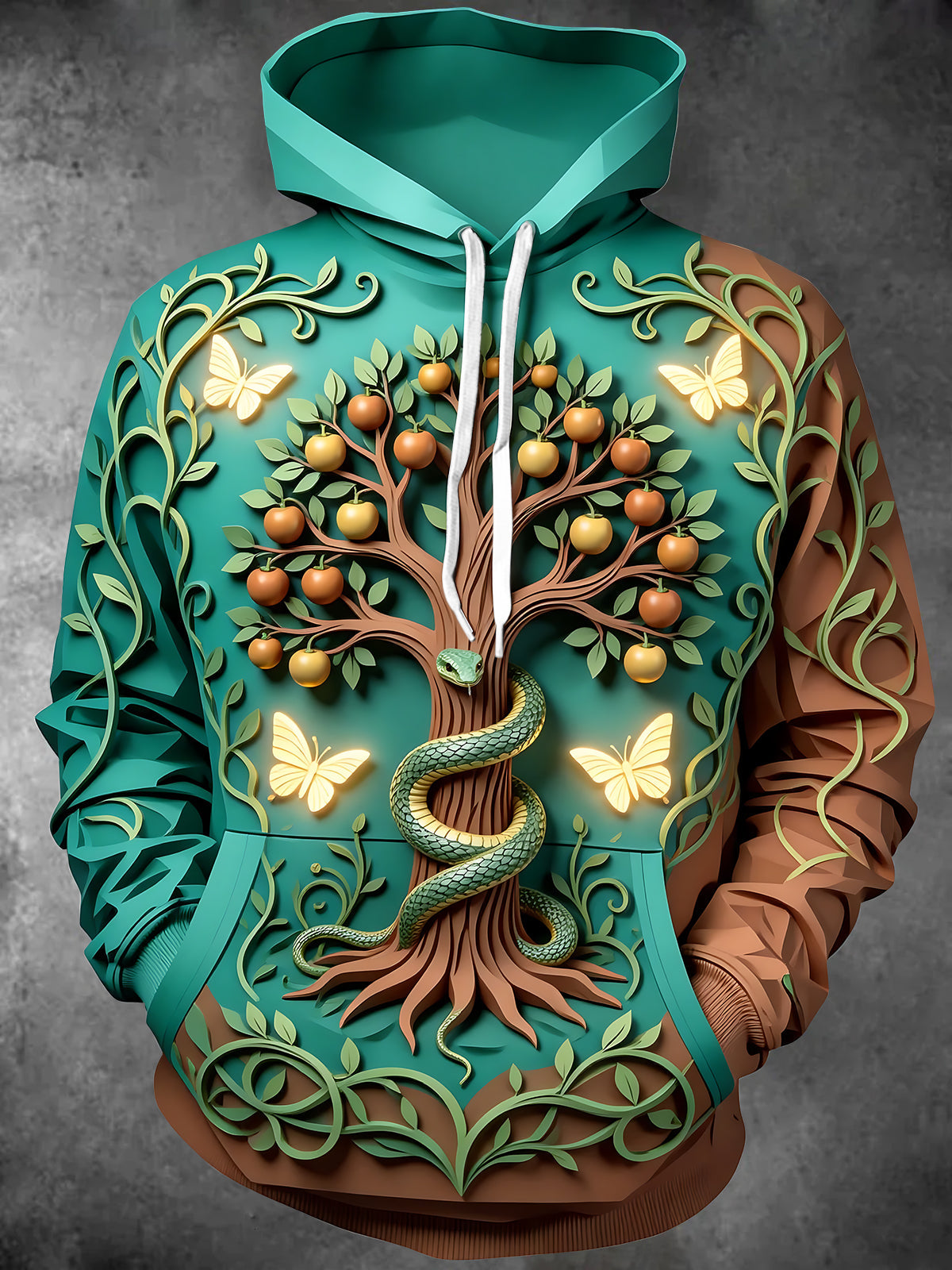 Oceanlyte Men's Tree Of Knowledge With Snake And Apples Print Long Sleeve Hoodie