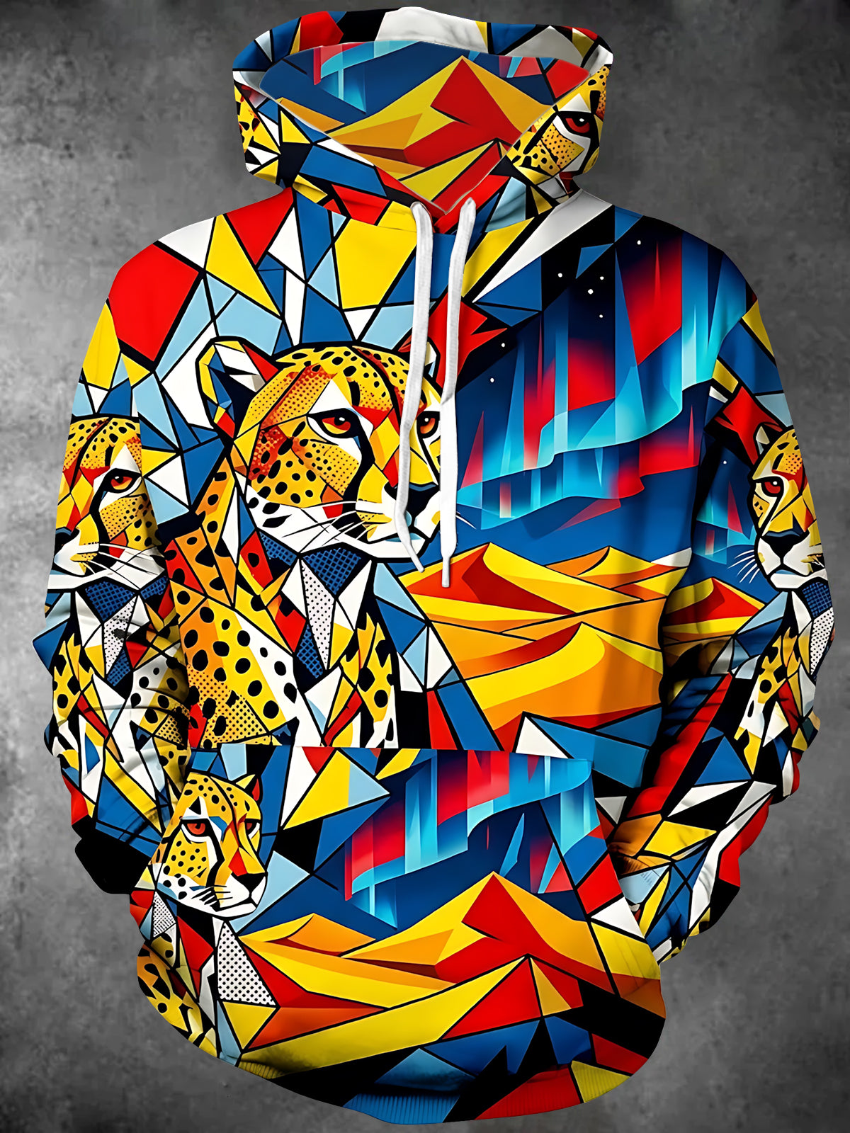 Oceanlyte Men's Printed Geometric Cheetah Faces Print Long Sleeve Hoodie