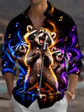 Oceanlyte Men's Long Sleeve Shirt - Singing Raccoons With Microphone And Musical Notes Print with Chest Pocket