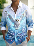 Oceanlyte Men's Printed Snowy Owl And Snowflakes Print Long Sleeve Shirt with Chest Pocket