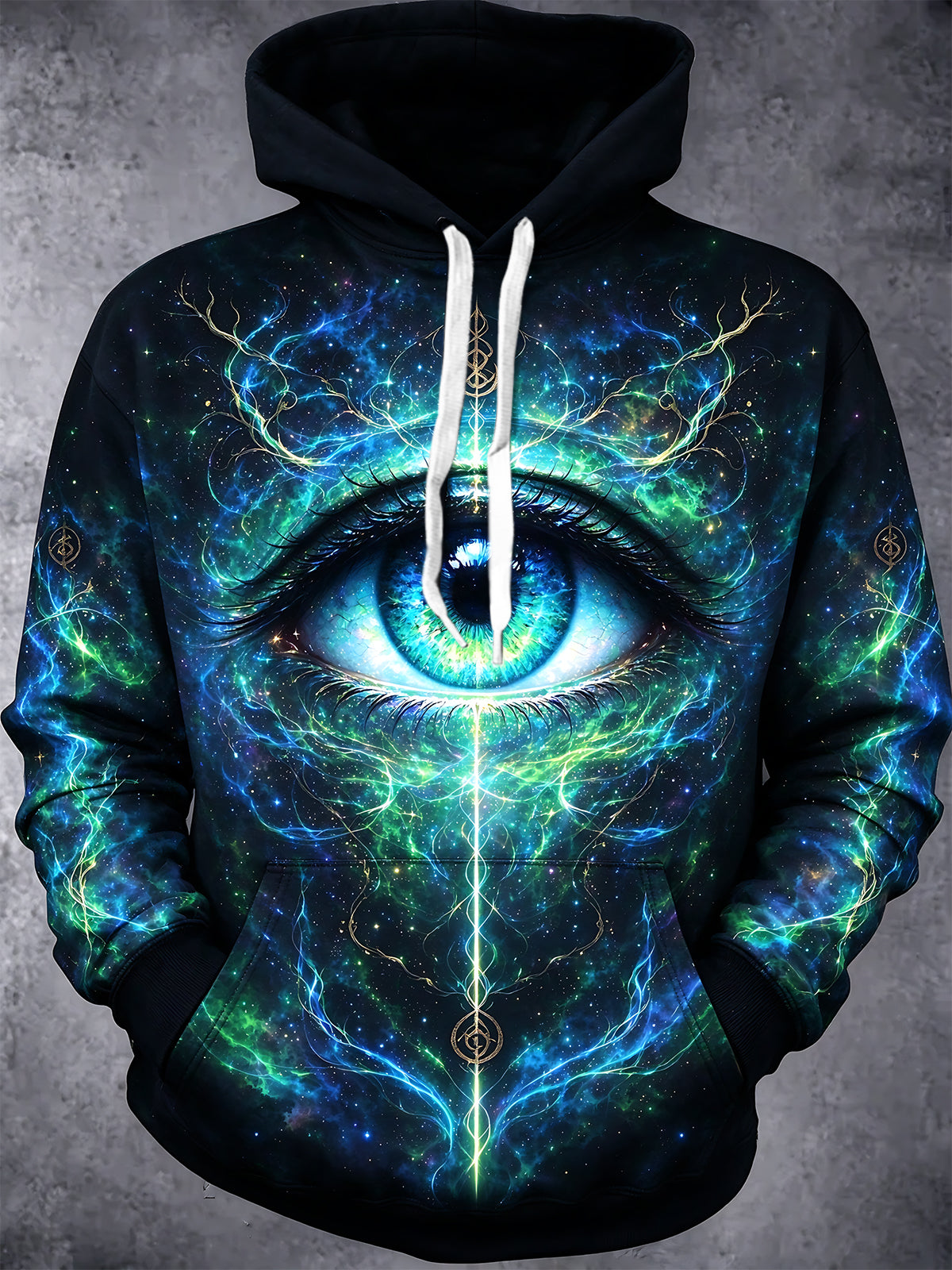 Oceanlyte Men's Cosmic Eye With Nebula And Energy Lines Print Long Sleeve Hoodie