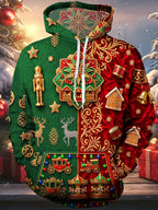 Oceanlyte Men's Long Sleeve Hoodie - Christmas Nutcracker Reindeer Gingerbread Houses Carriages And Carousel Print