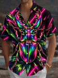 Oceanlyte Men's Neon Stag Beetle And Tropical Leaves Print Short Sleeve Shirt with Chest Pocket