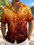 Oceanlyte Men's Hawaiian Autumn Leaf Pattern Short Sleeve Shirt with Chest Pocket