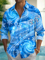 Oceanlyte Men's Printed Christmas Train And Gifts Print Long Sleeve Shirt
