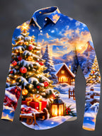Oceanlyte Men's Printed Christmas Tree And Ornaments Print Long Sleeve Shirt with Chest Pocket