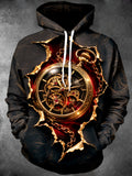 Oceanlyte Men's Long Sleeve Hoodie - Steampunk Pocket Watch With Gears And Chain Print