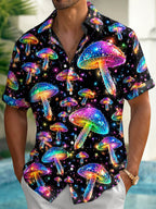 Oceanlyte Men's Printed Psychedelic Rainbow Mushrooms Print Short Sleeve Shirt with Chest Pocket