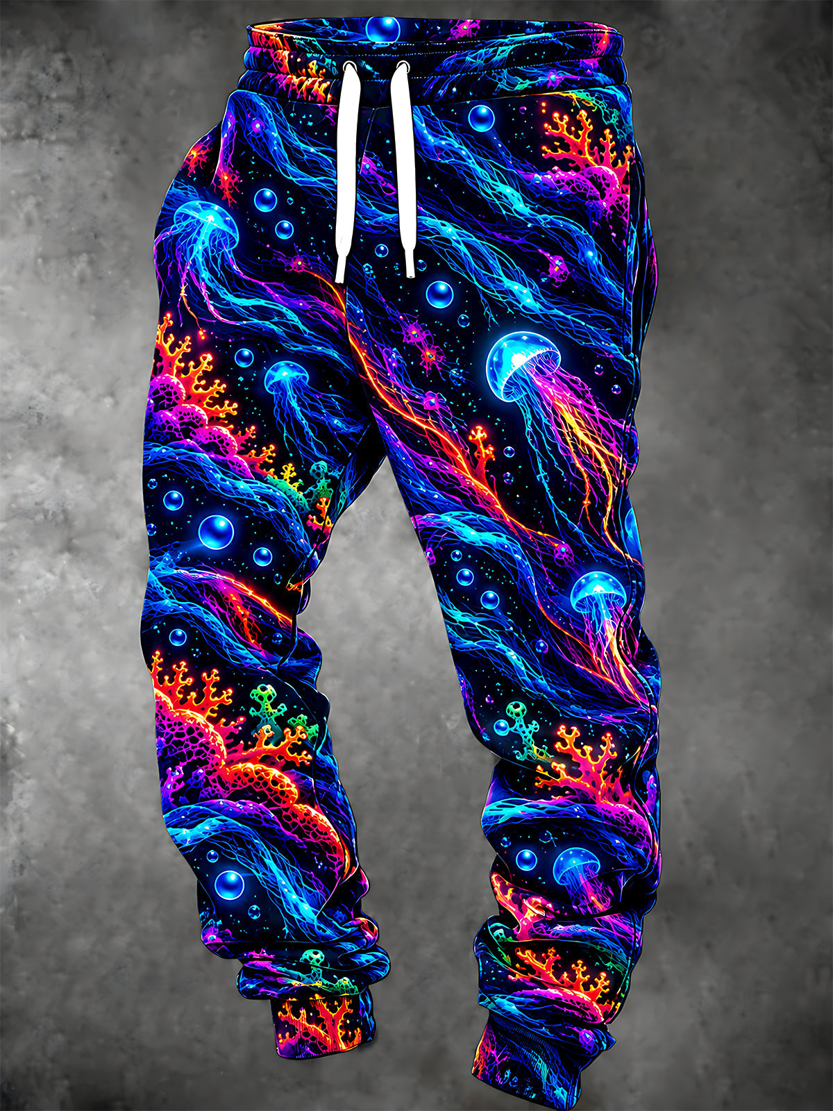 Oceanlyte Men's Tropical Neon Jellyfish And Coral Reef Print Pants