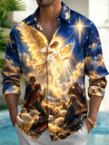 Oceanlyte Men's Christmas Angel And Shepherds With Sheep Print Long Sleeve Shirt with Chest Pocket