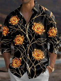 Oceanlyte Men's Floral Golden Roses And Branches Print Long Sleeve Shirt with Chest Pocket