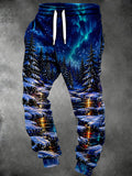 Oceanlyte Men's Aurora Borealis And Snowy Pine Forest Print Pants