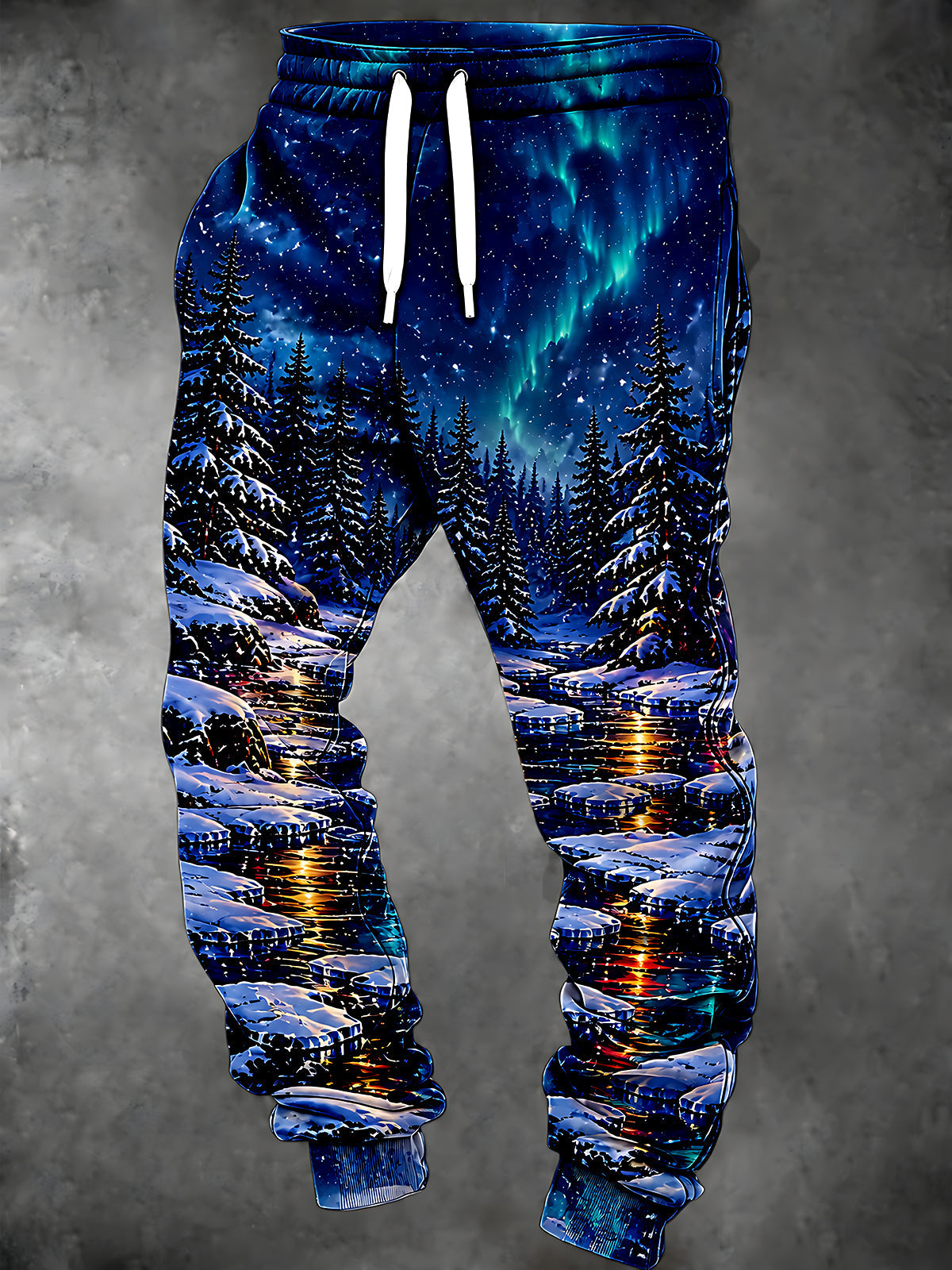 Oceanlyte Men's Aurora Borealis And Snowy Pine Forest Print Pants