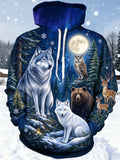 Oceanlyte Men's Graphic Winter Forest Animals Print Long Sleeve Hoodie