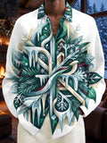 Oceanlyte Men's Printed Winter Icicle Pine And Snowflake Print Long Sleeve Shirt with Chest Pocket