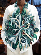 Oceanlyte Men's Printed Winter Icicle Pine And Snowflake Print Long Sleeve Shirt with Chest Pocket