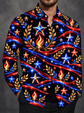 Oceanlyte Men's Long Sleeve Shirt - Veterans Day Patriotic Stars And Torches With Laurel Wreaths Print with Chest Pocket