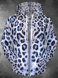 Oceanlyte Men's Printed Snow Leopard Fur Texture Print Long Sleeve Zip-Up Hoodie