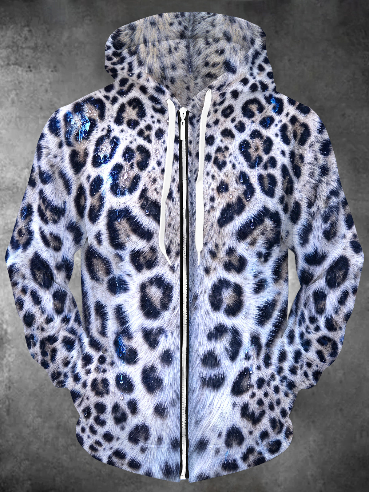 Oceanlyte Men's Printed Snow Leopard Fur Texture Print Long Sleeve Zip-Up Hoodie