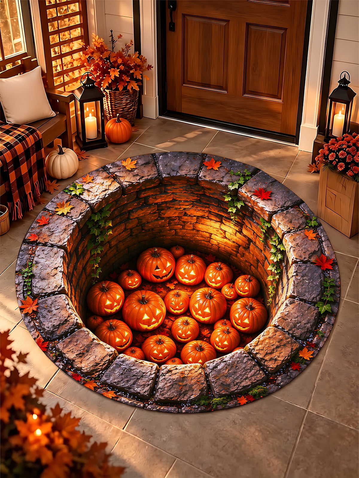 Oceanlyte Halloween Pumpkin Well 3D Round Area Rug