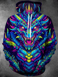 Oceanlyte Men's Graphic Neon Mechanical Dragon Print Long Sleeve Hoodie