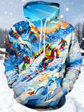 Oceanlyte Men's Printed Skiing Skiers On Snowy Mountain Print Long Sleeve Hoodie