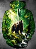 Oceanlyte Men's 3D Brown Bear In Forest Print Long Sleeve Hoodie