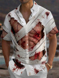Oceanlyte Men's Short Sleeve Shirt - Halloween Zombie Bandage And Blood Splatter Print with Chest Pocket