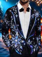 Oceanlyte Men's Long Sleeve Shirt - Crystal Snowflakes And Geometric Ice Patterns Print with Chest Pocket