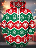 Oceanlyte Men's Printed Christmas Pattern Holiday Motif Print Long Sleeve Hoodie with Chest Pocket