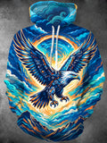 Oceanlyte Men's Graphic Mechanical Eagle In Cloud Sea Print Long Sleeve Hoodie