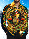 Oceanlyte Men's Graphic Christmas Musical Instruments Print Long Sleeve Shirt with Chest Pocket