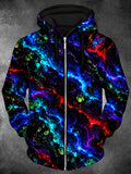 Oceanlyte Men's Abstract Neon Abstract Swirls Print Long Sleeve Zip-Up Hoodie