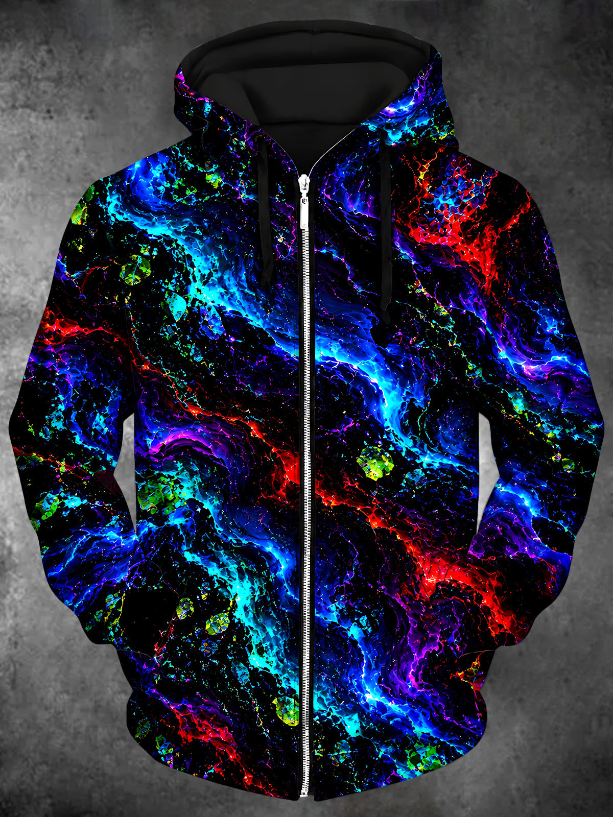 Oceanlyte Men's Abstract Neon Abstract Swirls Print Long Sleeve Zip-Up Hoodie