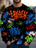 Oceanlyte Men's Graffiti Text And Splatters Print Long Sleeve Crew Neck Sweater