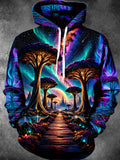 Oceanlyte Men's Long Sleeve Hoodie - Psychedelic Fantasy Landscape With Trees And Galaxy Sky Print