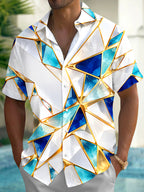 Oceanlyte Men's Short Sleeve Shirt - Geometric Crystal Facets With Gold Lines Print with Chest Pocket