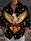 Oceanlyte Men's Christmas Golden Parrot With Red Ribbon Print Long Sleeve Shirt with Chest Pocket