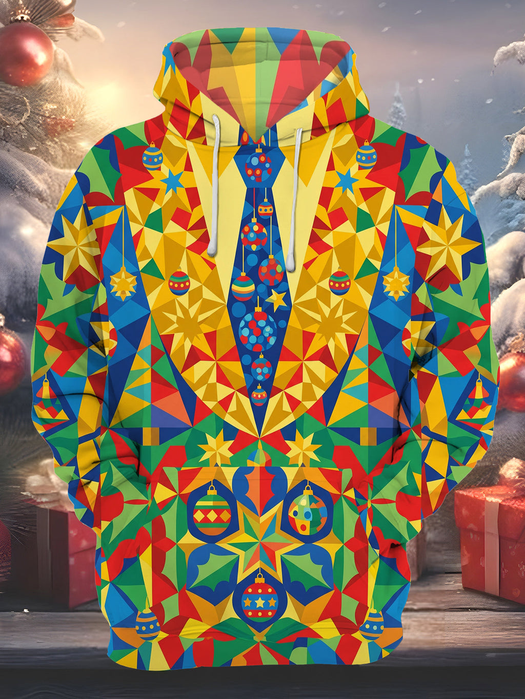 Oceanlyte Men's Patterned Geometric Christmas Pattern Long Sleeve Hoodie with Chest Pocket