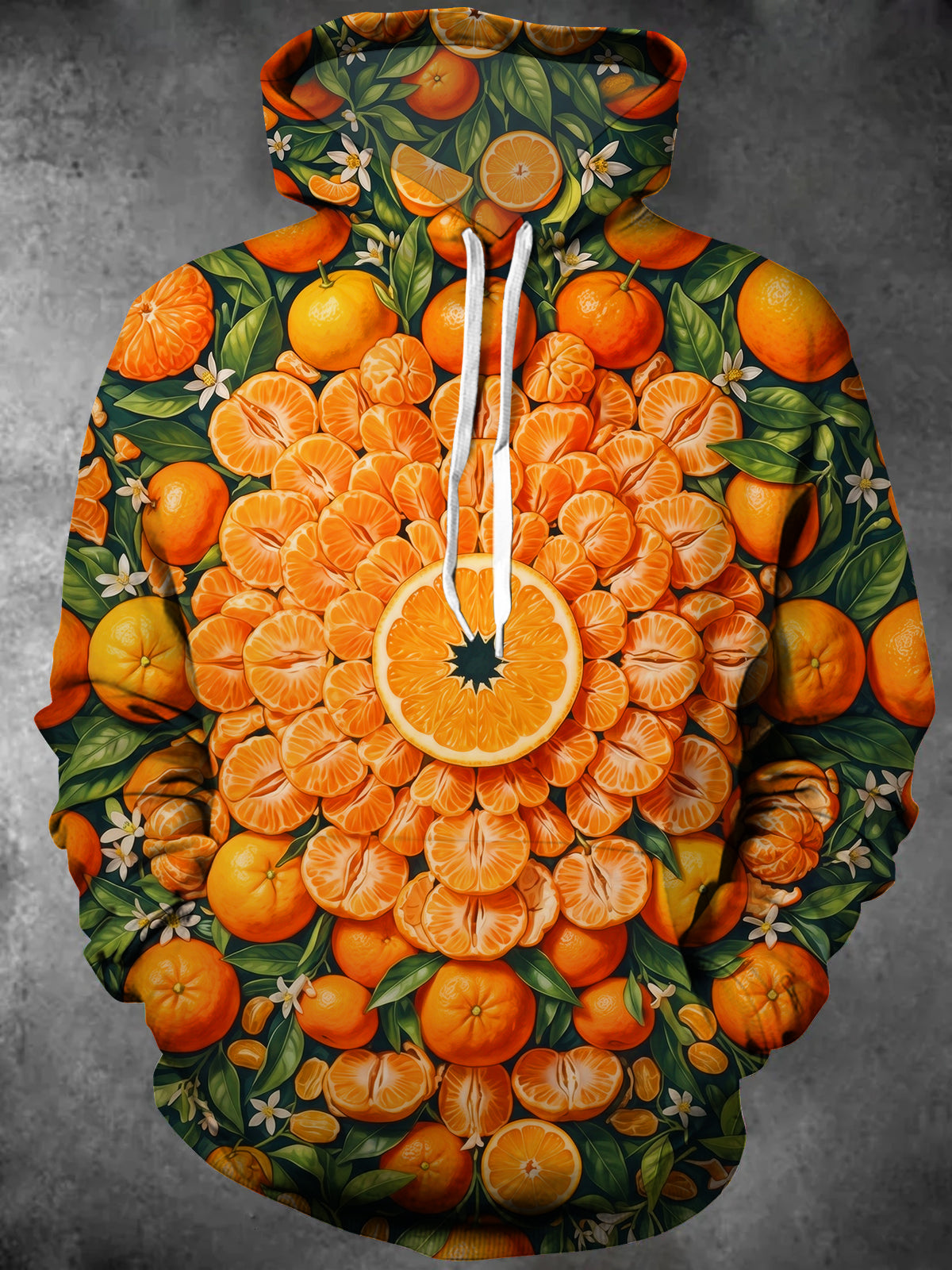 Oceanlyte Men's Citrus Mandala With Oranges And Flowers Print Long Sleeve Hoodie
