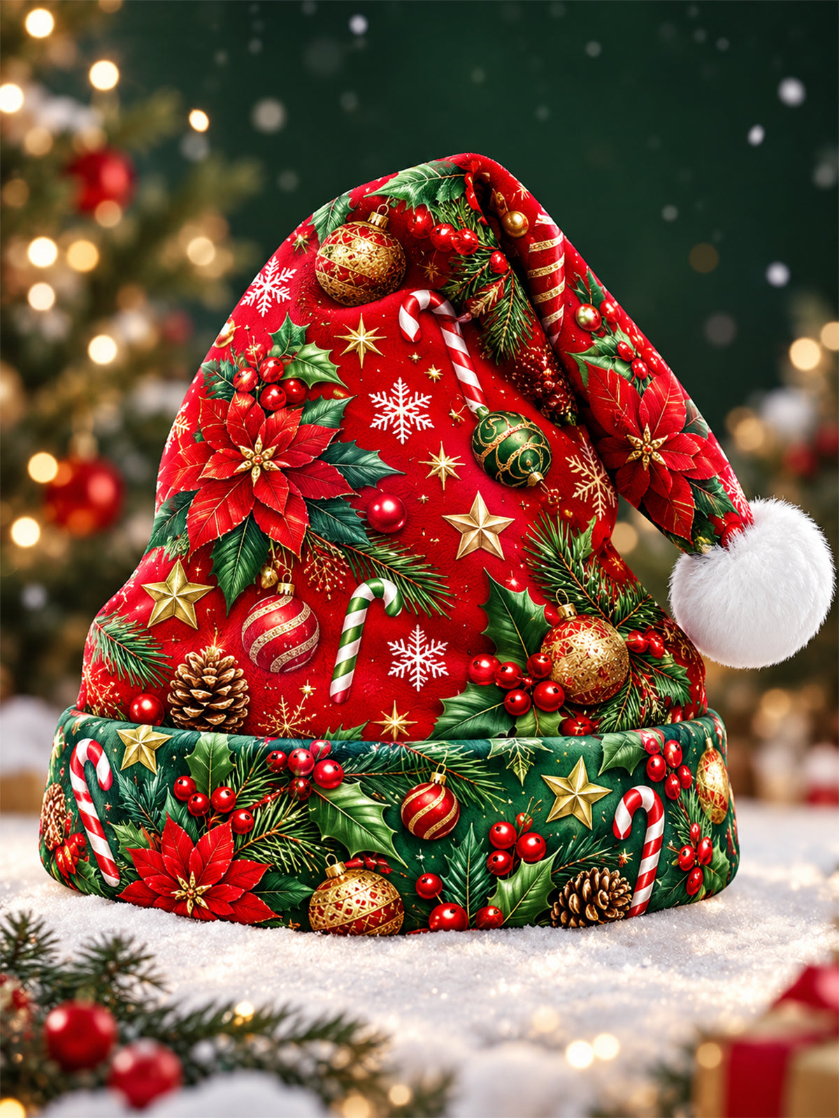 Oceanlyte Men's Printed Christmas Poinsettias And Ornaments Print Hat