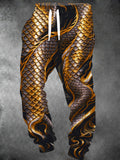 Oceanlyte Men's Patterned Golden Dragon Scale Texture Print Pants