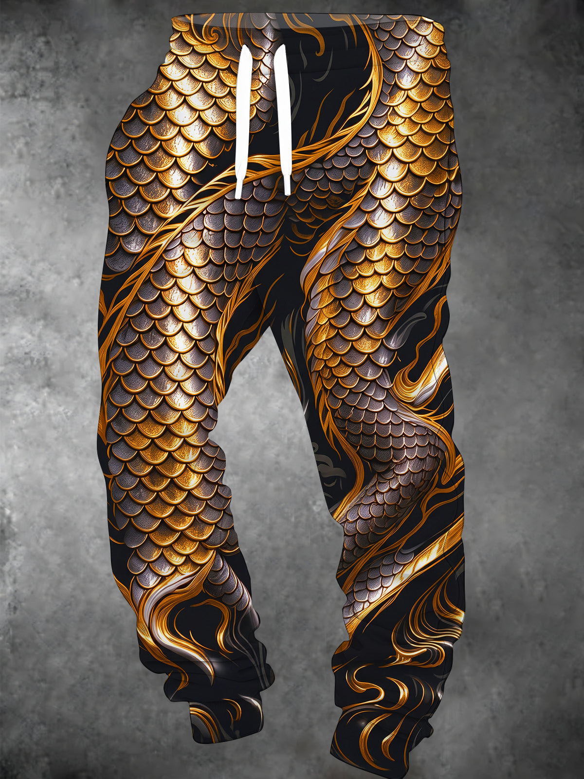 Oceanlyte Men's Patterned Golden Dragon Scale Texture Print Pants