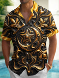 Oceanlyte Men's Graphic 3D Swirl Moon Star Relief Print Short Sleeve Shirt with Chest Pocket