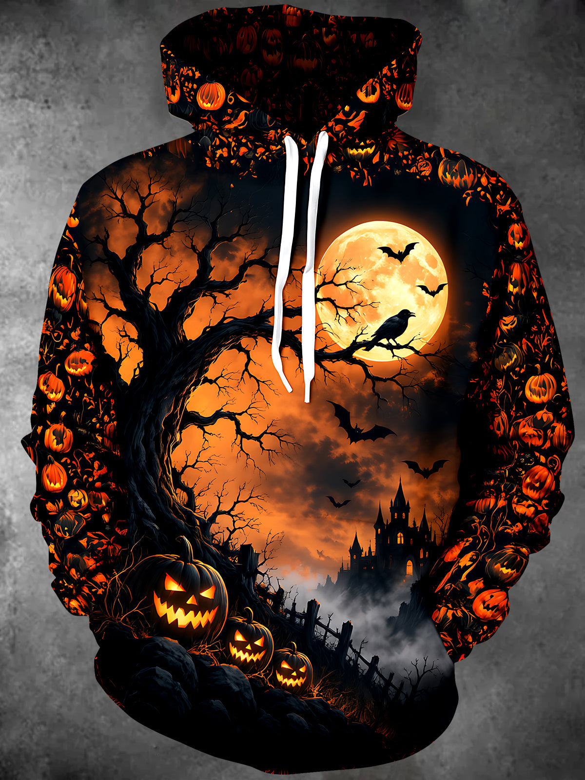Oceanlyte Men's Long Sleeve Hoodie - Halloween Jack-o-lanterns And Haunted Castle Print