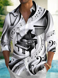 Oceanlyte Men's Graphic Piano Harp Music Note Pattern Long Sleeve Shirt with Chest Pocket