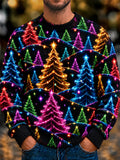 Oceanlyte Men's Neon Christmas Trees And Lights Print Long Sleeve Sweater