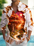 Oceanlyte Men's Long Sleeve Shirt - Autumn Forest Landscape With Cracked Marble Border Print with Chest Pocket