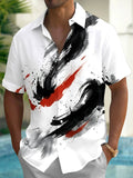 Oceanlyte Men's Printed Abstract Ink Brushstroke Print Short Sleeve Shirt with Chest Pocket