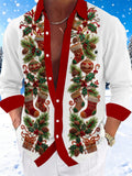 Oceanlyte Men's Christmas Stockings And Ornaments Print Long Sleeve Shirt with Chest Pocket